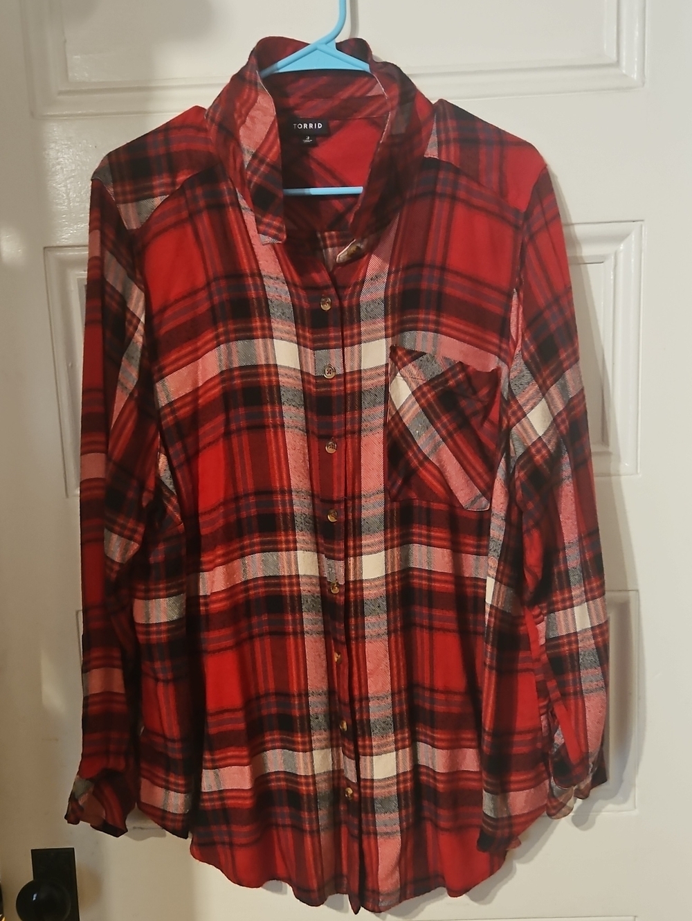 torrid Red and Black Plaid Button-Front Shirt